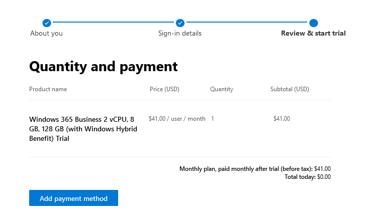 Windows 365 Cloud PC Sử Dụng VPS Miễn Phí 1 tháng của Microsoft thêm thẻ visa