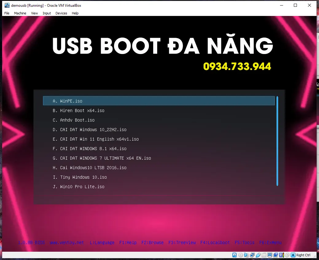 Boot USB bằng máy ảo VirtuaBox